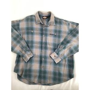 Harley Davidson Mens XL Plaid Button Shirt Green Blue Cotton Biker Long Sleeve